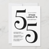 白モダン黒55歳の誕生日パーティー 招待状 (正面)