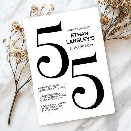 白モダン黒55歳の誕生日パーティー 招待状