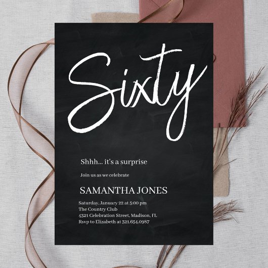 白モダン黒60歳の誕生日パーティー 招待状
