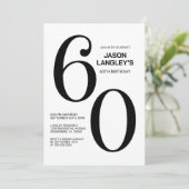 白モダン黒60th誕生日パーティー 招待状 (スタンド正面)