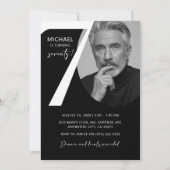 白モダン黒70thフォトバースデーパーティー 招待状 (正面)