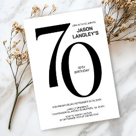 白モダン黒70th誕生日パーティー 招待状