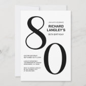 白モダン黒80歳の誕生日パーティー 招待状 (正面)