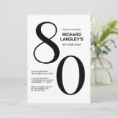 白モダン黒80歳の誕生日パーティー 招待状 (スタンド正面)