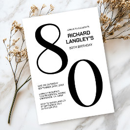 白モダン黒80歳の誕生日パーティー 招待状