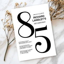 白モダン黒85歳の誕生日パーティー 招待状