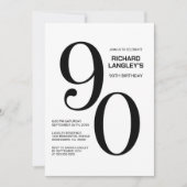 白モダン黒90th誕生日パーティー 招待状 (正面)