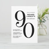 白モダン黒90th誕生日パーティー 招待状 (スタンド正面)