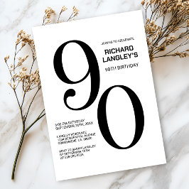 白モダン黒90th誕生日パーティー 招待状