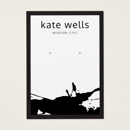 白モダン黒(ばちゃばちゃ)跳ねるイヤリング表示カード (正面)