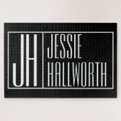 白モダン黒、イニシャル、ロゴの外観 ジグソーパズル (横)