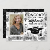 白モダン黒《写真》ぼけ味バブル写真卒業 招待状 (正面/裏面)