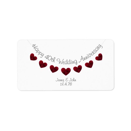 白モダン40th Rubyの結婚記念日ラベル ラベル (正面)