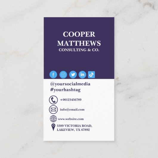 白モダン&ネイビープロフェッショナル事業写真 名刺 (裏面)