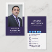 白モダン&ネイビープロフェッショナル事業写真 名刺 (正面/裏面)