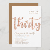 白モダン&バラ金ゴールド30th誕生日招待状 招待状 (正面/裏面)