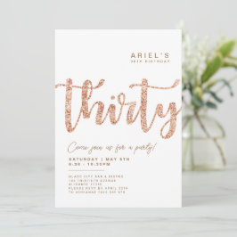 白モダン&バラ金ゴールド30th誕生日招待状 招待状