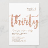 白モダン&バラ金ゴールド30th誕生日招待状 招待状 (正面)