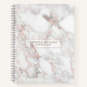 白モダン&バラ-金ゴールドフェイク大理石 ノートブック (正面)