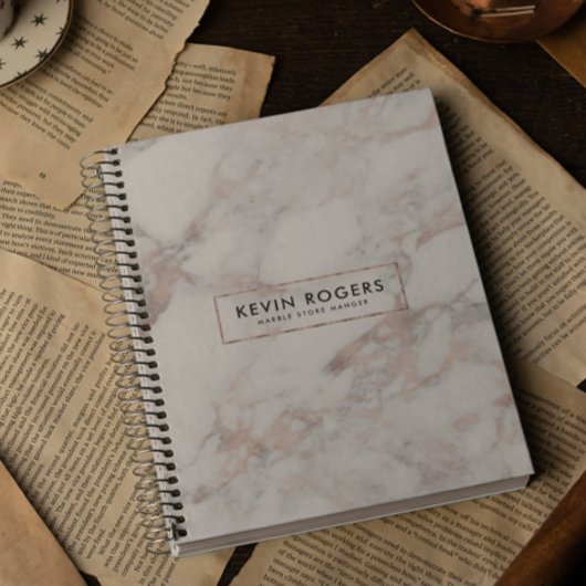 白モダン&バラ-金ゴールドフェイク大理石 ノートブック