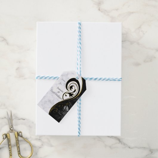 白モダン – 大理石ブラック抽象芸術ギフトラベル ギフトタグ (より糸付き)