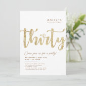 白モダン&金ゴールド30歳の誕生日招待状 招待状 (スタンド正面)