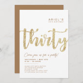 白モダン&金ゴールド30歳の誕生日招待状 招待状 (正面/裏面)
