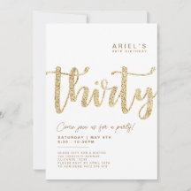 白モダン&金ゴールド30歳の誕生日招待状