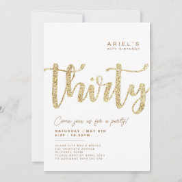 白モダン&金ゴールド30歳の誕生日招待状 招待状
