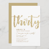 白モダン&金ゴールド30歳の誕生日招待状 招待状 (正面/裏面)