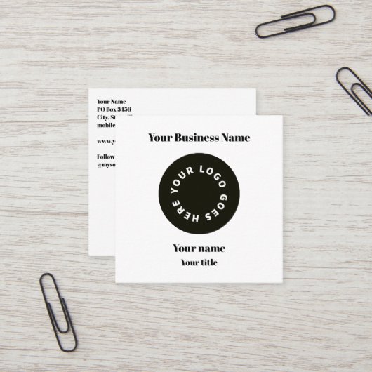 白モダンQRコードでロゴを追加 スクエア名刺 (正面/裏面インサイチュ)