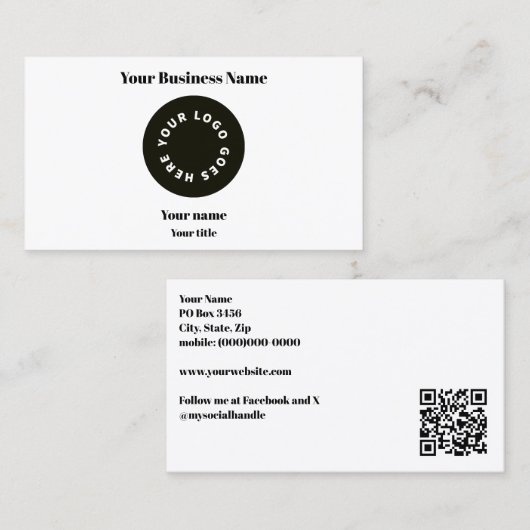 白モダンQRコードでロゴを追加 名刺 (正面/裏面)