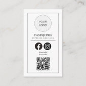 白モダンQRコードのソーシャルメディアの消去 名刺 (正面)