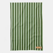 白モノグラムのと緑ストライプのスタイリッシュモダン キッチンタオル (縦)