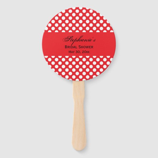 白モノグラムのと赤の水玉模様ブライダルシャワー ハンドファン (裏面)