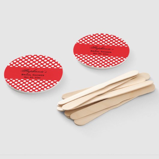 白モノグラムのと赤の水玉模様ブライダルシャワー ハンドファン (組立なし)