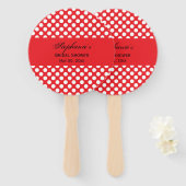 白モノグラムのと赤の水玉模様ブライダルシャワー ハンドファン (正面&裏面)