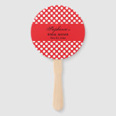 白モノグラムのと赤の水玉模様ブライダルシャワー ハンドファン (正面)