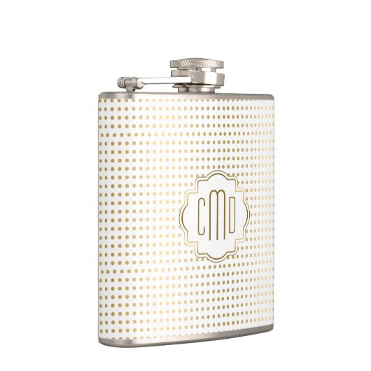 白モノグラムのと金ゴールドの水玉模様パターン フラスク (右)