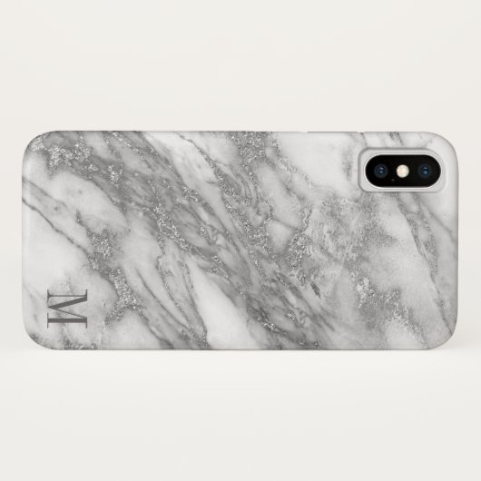 白モノグラムのと銀色の大理石 Case-Mate iPhoneケース (裏面(横))