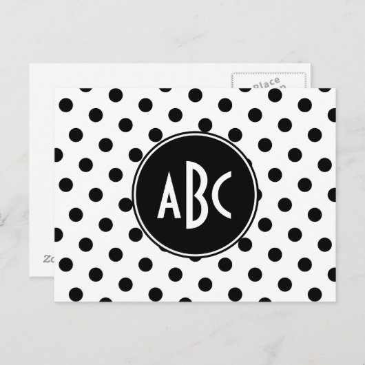 白モノグラムのと黒の水玉模様 ポストカード (正面/裏面)