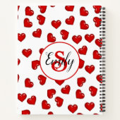白モノグラムのスタイリッシュの赤いハートパターン ノートブック (裏面)
