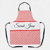 白モノグラムのスタイリッシュの赤の水玉模様 エプロン (正面)