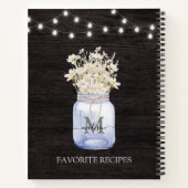 白モノグラムのデイジーフラワーブラック木製レシピ ノートブック (裏面)