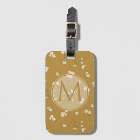 白モノグラムのデイジー花柄 ラゲッジタグ (正面縦)