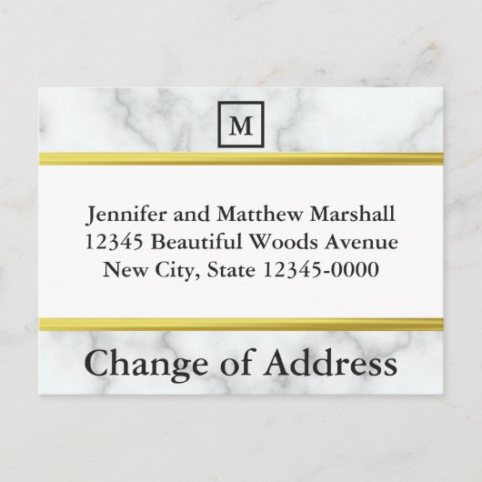 白モノグラムの大理石の住所の変更 案内ポストカード (正面)