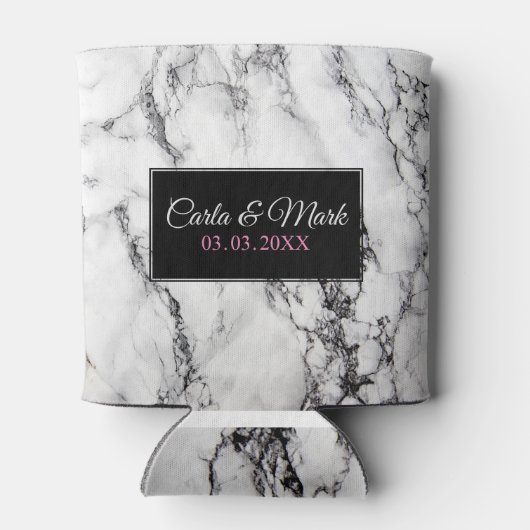 白モノグラムの大理石テクスチャ 缶クーラー (裏面)
