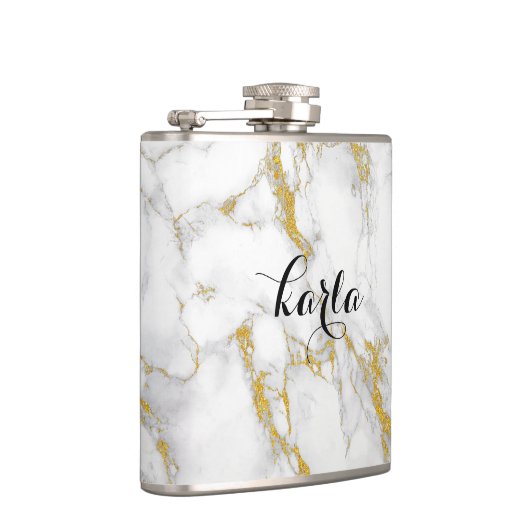 白モノグラムの大理石金ゴールドアクセント フラスク (右)