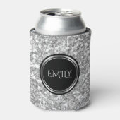 白モノグラムの灰色グリッター 缶クーラー (缶正面)