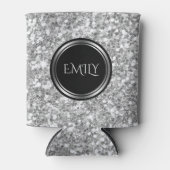 白モノグラムの灰色グリッター 缶クーラー (正面)